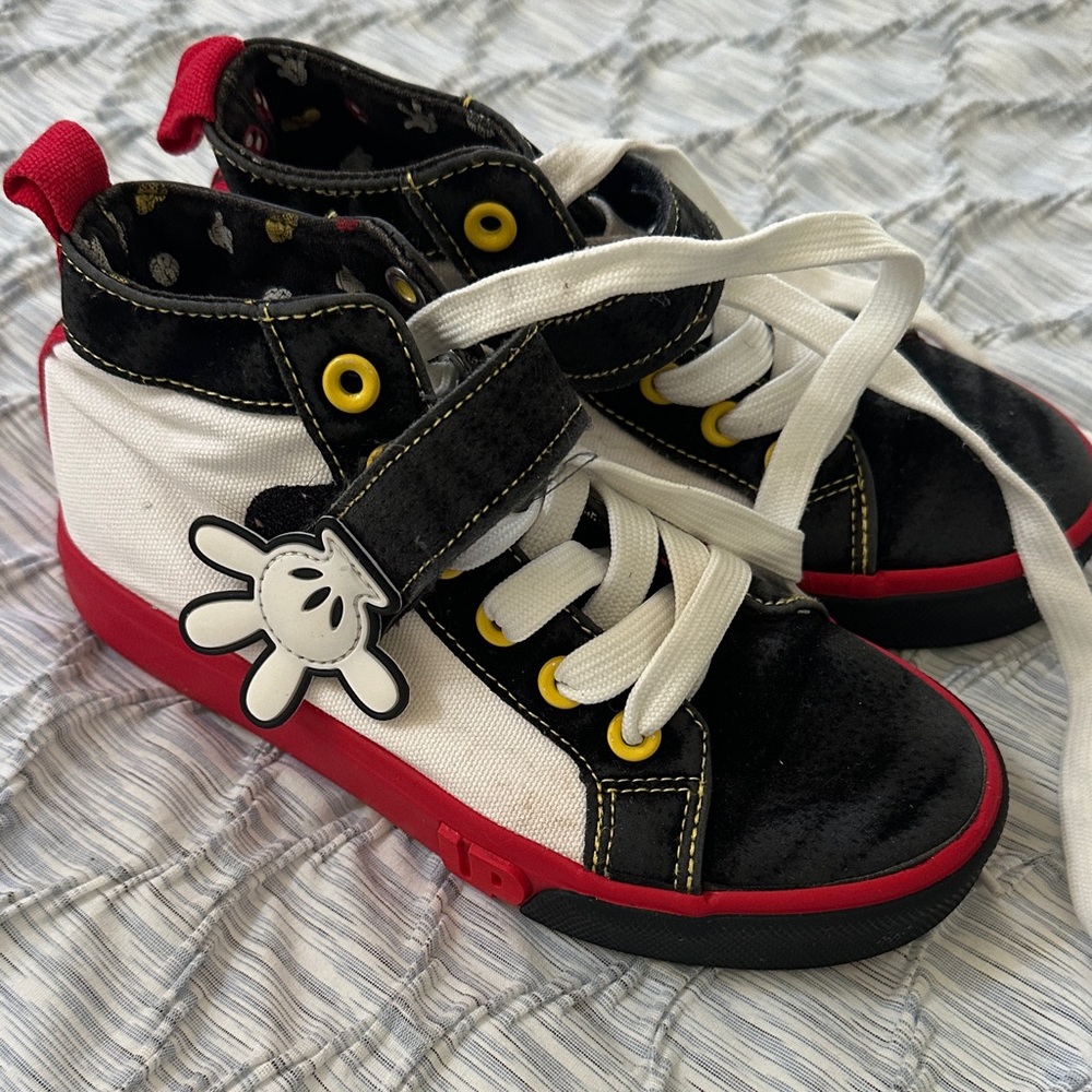 Kids Black & White High-Top Sneakers with Red Sole Mickey Mouse